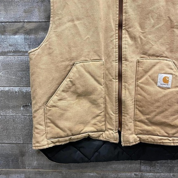 Vintage Carhartt Casual Zip Up Vest Jacket Tan Mens 2XL - Picture 2 of 5